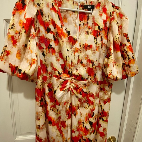 Dkny Red and Brown Off the Shoulder Flutter Sleeve Sundress - Picture 6 of 7